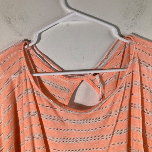Womens Free People Batwing Stretch Stripe Top Peach White L Poly Rayon Linen Cot - Picture 3 of 9